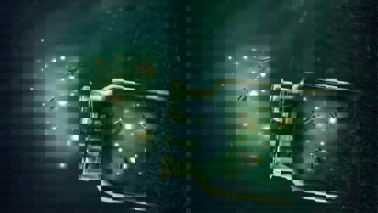 jar surrounded by fireflies