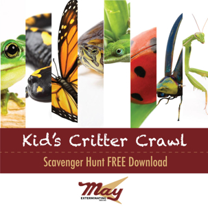A promotional graphic for a "Kid's Critter Crawl" scavenger hunt.