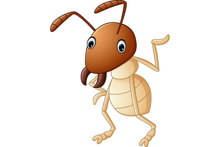 A cartoon drawing of an ant